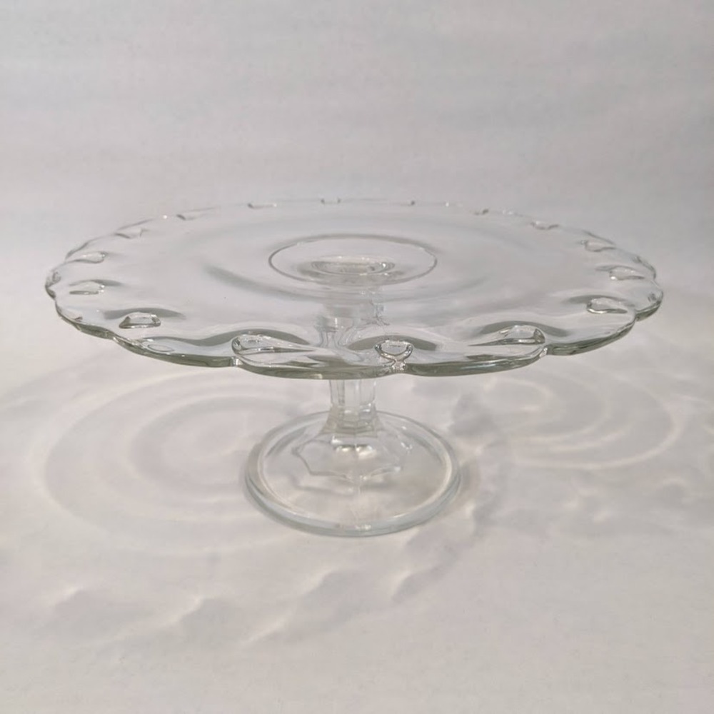 Vintage Clear Glass Scalloped Cake Stand 12 Inch Pedestal Dessert Server Plate
